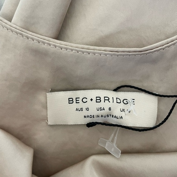 Bec + Bridge Eternity scoop satin open slit maxi dress in sand - Picture 8 of 12